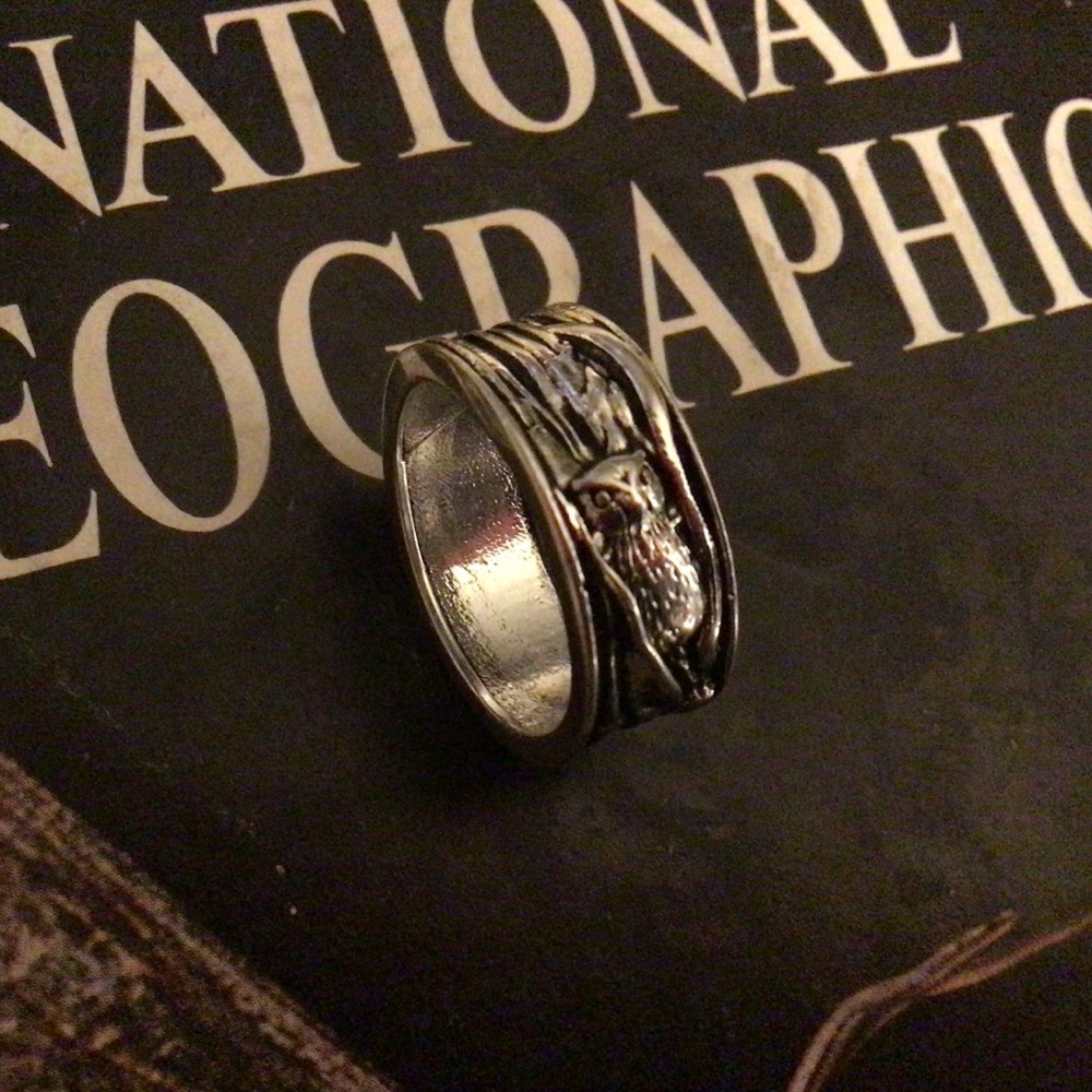 Stunning silver OWL in tree ring band DETAILING 11 - Picture 11 of 16
